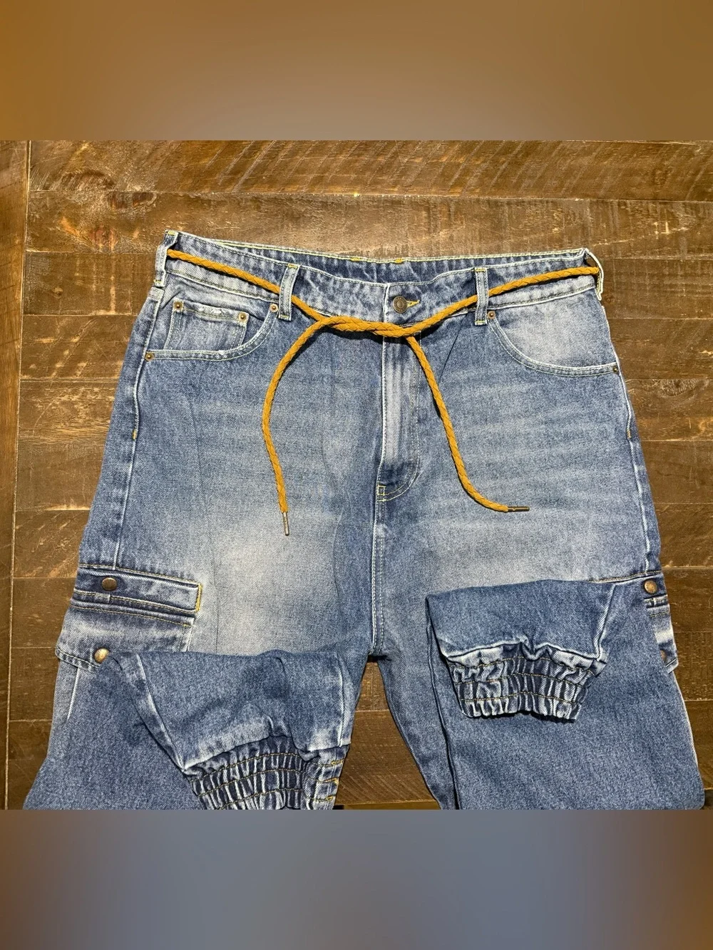 NWT Ser.O.Ya Drop Crotch Denim Cargo Jogger Jeans in Tahoe Sz 31 Summer 90’s